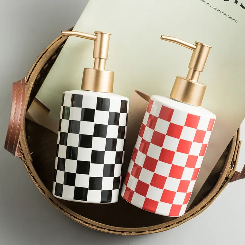 Luxury Lifestyle Items - Checkerboard Ceramic Lotion Bottle Soap Dispenser